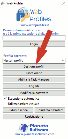 Pulsante Gestione Profili Web Profiles